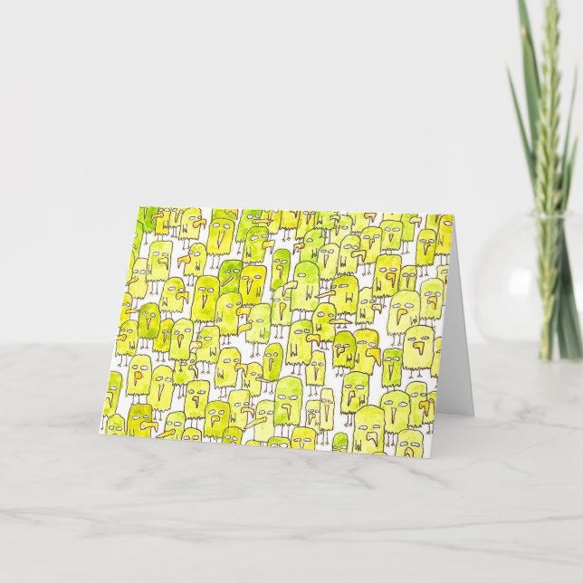 Carte Oiseaux de dessin animé verts drôles Joyeux Annive (Devant)