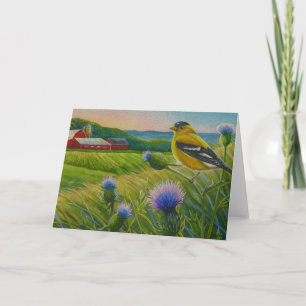 Carte Oiseaux de Goldfinch Chardons Ferme d'été Aquarell