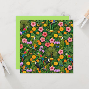 Carte Oiseaux de jungle colorés gais Fleurs tropicales