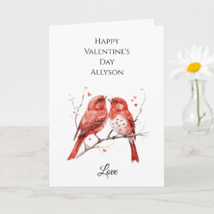 Carte Oiseaux de l'amour à coeurs rouges