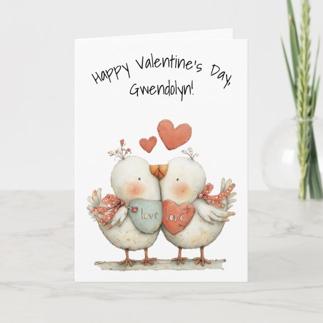 Carte Oiseaux de l'amour fantaisistes Joyeuse Saint-Vale (Devant)