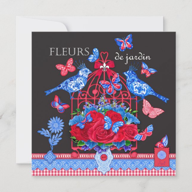 Carte Oiseaux de porcelaine de fleur et oiseaux (Devant)