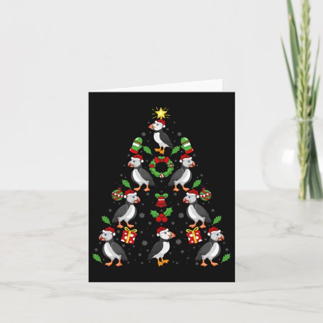 Carte Oiseaux de Puffin Xmas Éclairage Arbre de Puffin N (Devant)