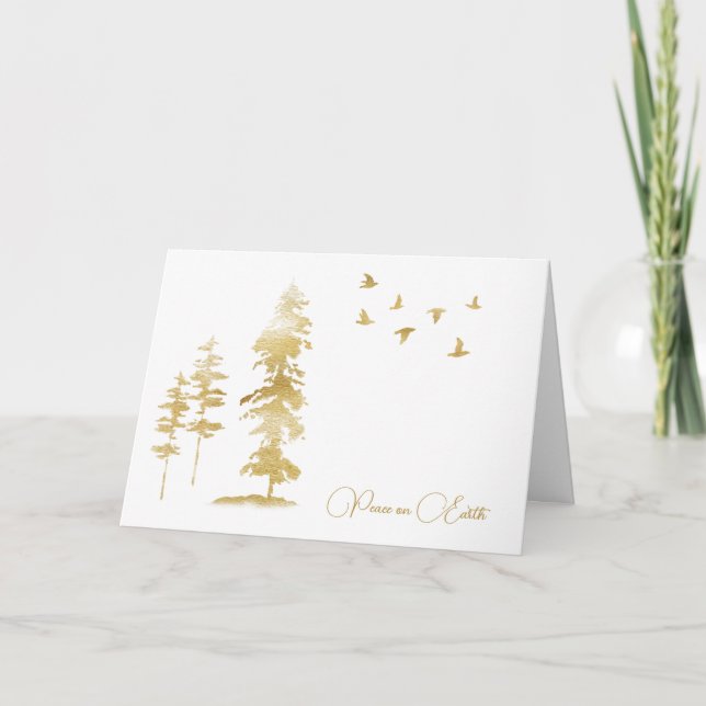 Carte Oiseaux d'or et arbres Scène d'hiver Noël (Devant)