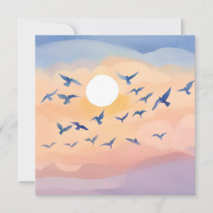 Carte Oiseaux en vol Coucher de soleil Nature Aquarell