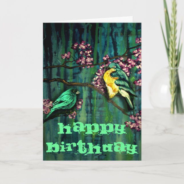 Carte Oiseaux et fleurs Souhait d'anniversaire (Devant)