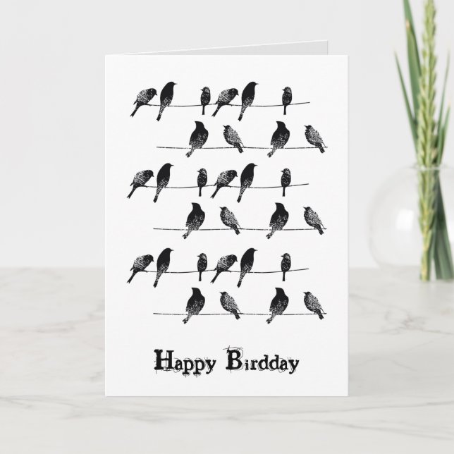 Carte Oiseaux noirs en fils d'anniversaire (Devant)
