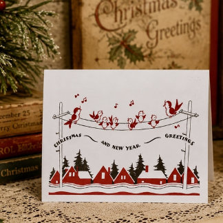 Carte Oiseaux rétro Noël et Nouvel An