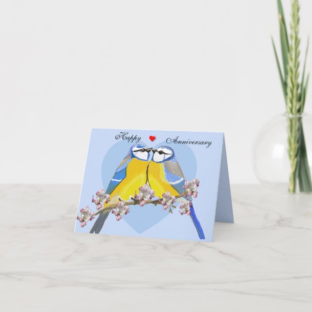 Carte Oiseaux romantiques, Cyanistes Caeruleus Anniversa (Devant)
