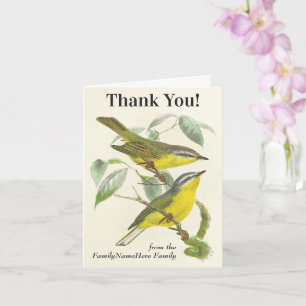 Carte Oiseaux sur Branches, "Merci !", Vintage Look