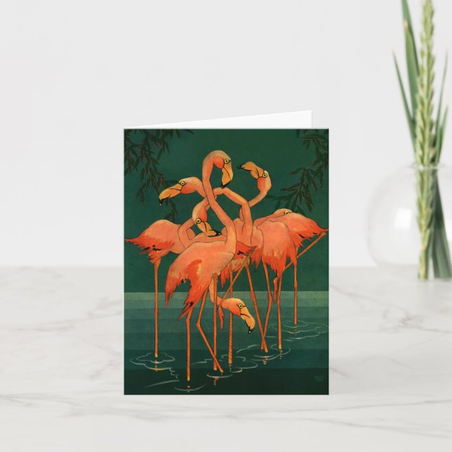 Carte Oiseaux vintages d'animal sauvage, Flamants roses (Devant)