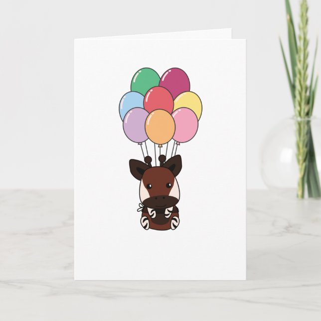 Carte Okapi S'Envole Avec Des Ballons Colorés (Devant)