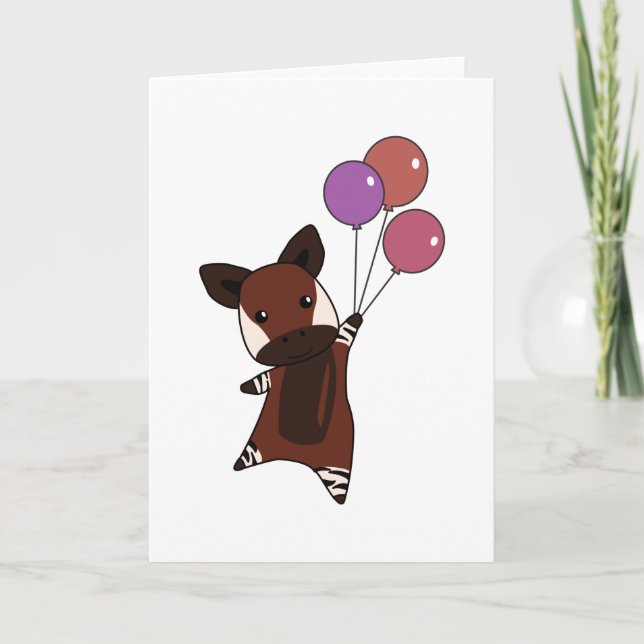 Carte Okapi vole avec des ballons vers le haut des anima (Devant)