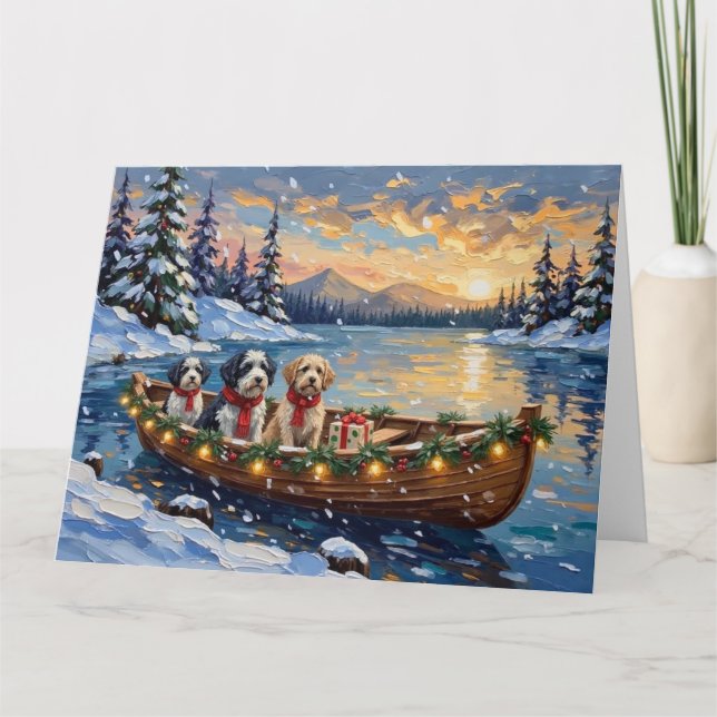 Carte Old English Sheepdog Christmas Boat Holiday (Devant)