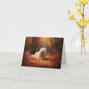 Carte Old English Sheepdog en automne Leaves Fall Inspir