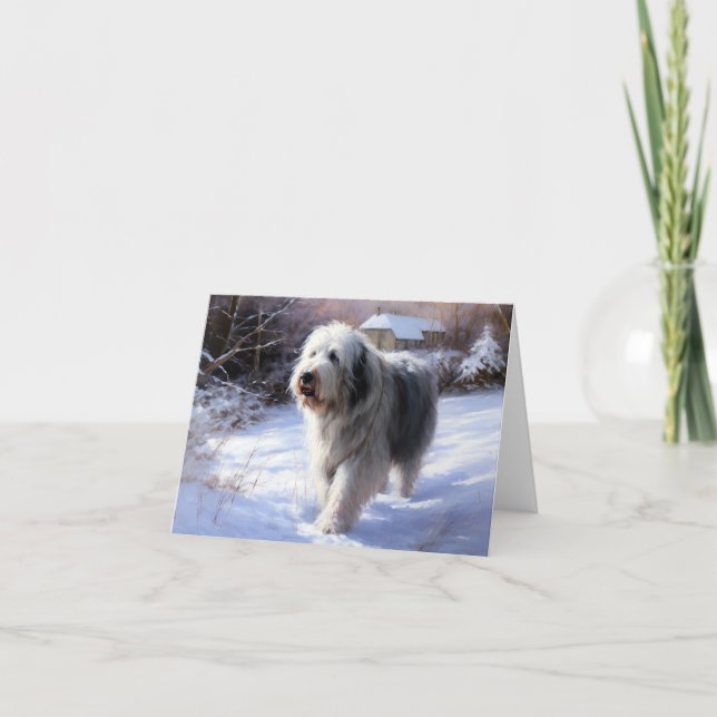 Carte Old English Sheepdog Laisser neiger Noël (Devant)