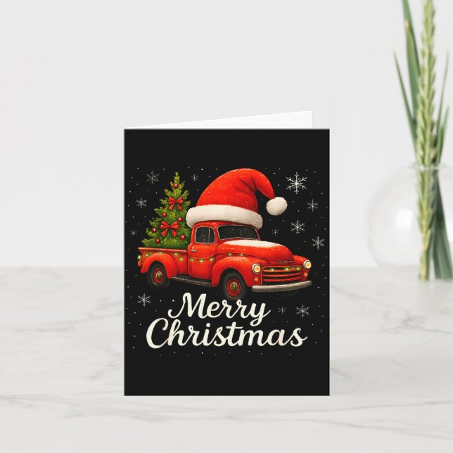 Carte Old Red Truck Santa Hat Xmas Tree Merry Christmas  (Devant)