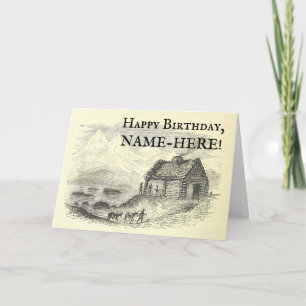 Carte Old Rustic Cabin, Mountain Landscape Birthday Card