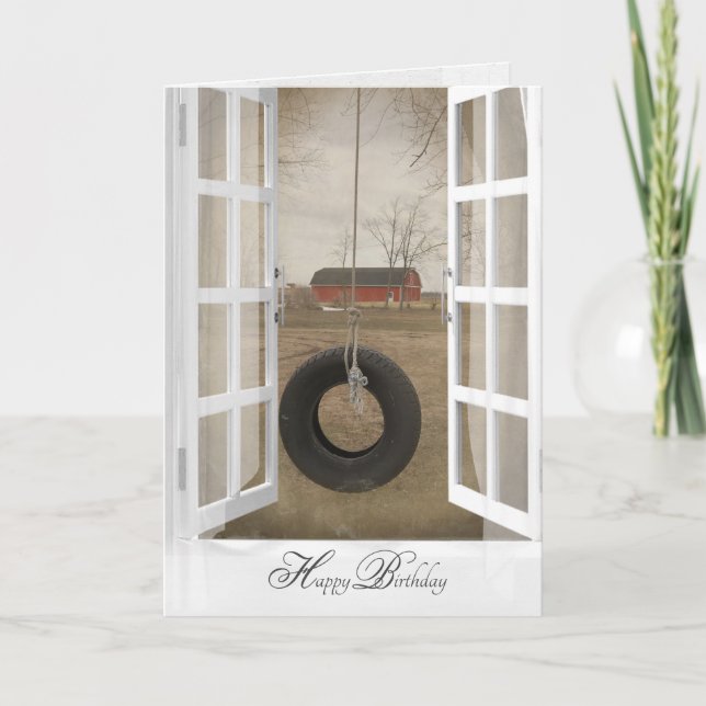 Carte old swing witn barn birthday (Devant)