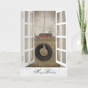Carte old swing witn barn birthday