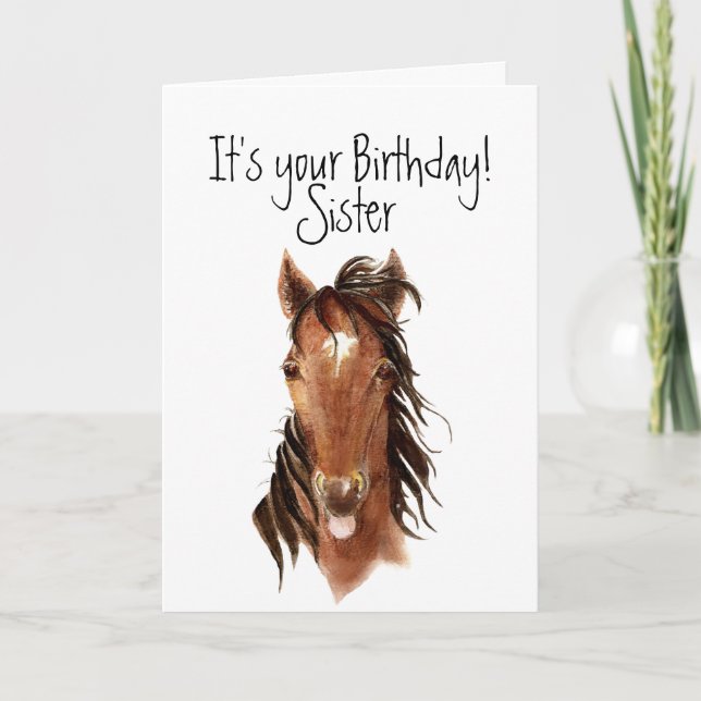 Carte Older Sister Birthday Horse Sticking out (Devant)