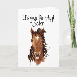 Carte Older Sister Birthday Horse Sticking out Tongue