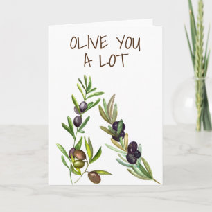 Carte Olive you A Lot mignon Pun Valentine love