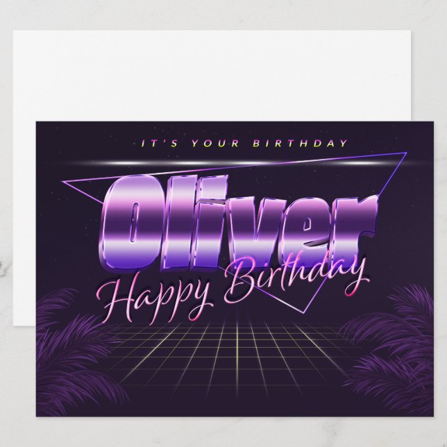 Carte Oliver Name Prénom lila retro (Devant / Derrière)