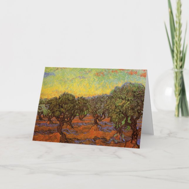 Carte Oliveraie, ciel orange par Vincent van Gogh (Devant)