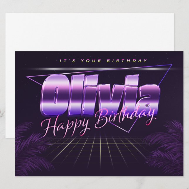Carte Olivia Nom Prénom lila retro (Devant / Derrière)