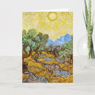 Carte Oliviers de Van Gogh - Soleil doré et ciel d'art
