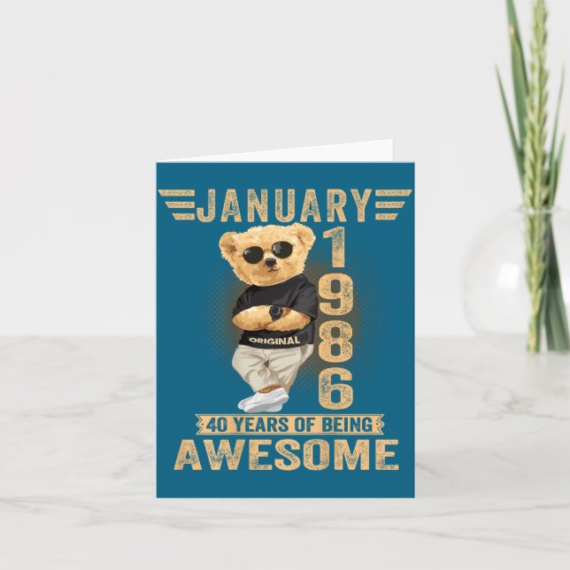 Carte (on Back) January 40th Birthday Men Women 1986 Ted (Devant)