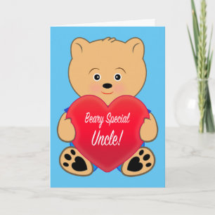 Carte Oncle Anniversaire avec ours en peluche et coeur