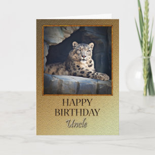 Carte Oncle Anniversaire avec un léopard des neiges