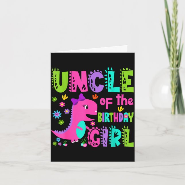 Carte Oncle de la fille qui fête son anniversaire saurus (Devant)