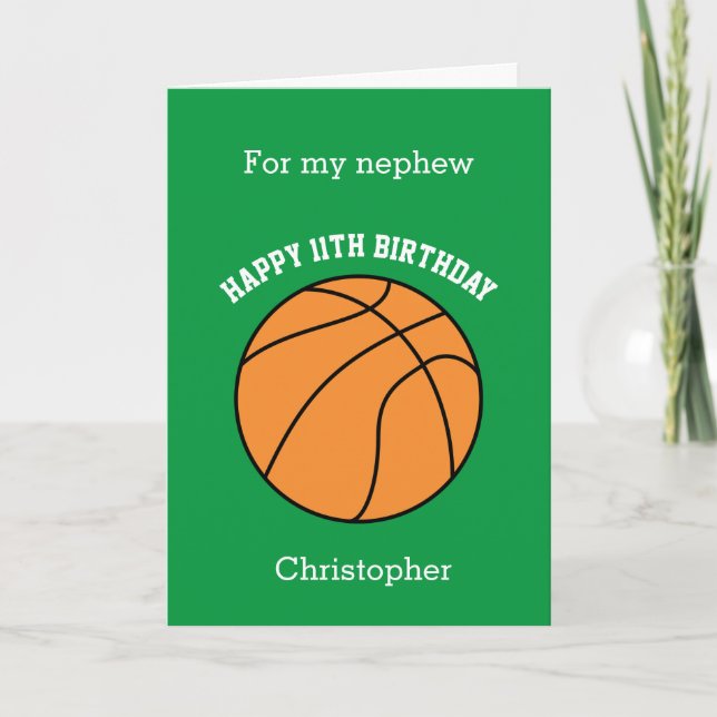 Carte Oncle Joyeux Anniversaire 11 Ans Basketball Vert (Devant)