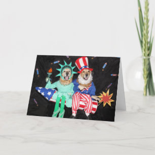 Carte Oncle Sam et Madame Liberty de golden retriever