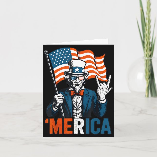 Carte Oncle Sam Merica Rock Drôle 4 juillet Américain (Devant)