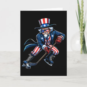 Carte Oncle Sam patriotique joueur de hockey 4 juillet h