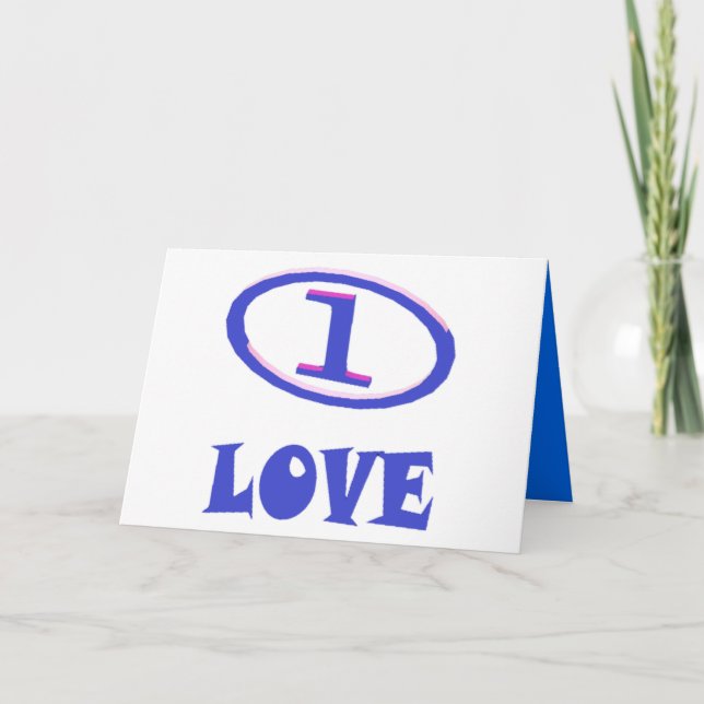Carte One Love art motif bleu touche pourpre (Devant)