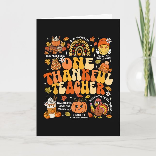 Carte One Thankful Teacher Thanksgiving Groovy Fall Autu (Devant)