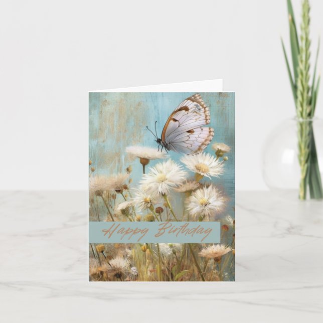 Carte Open Foly Happy Birthday Flower Butterfly (Devant)