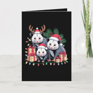 Carte Opossum de Noël Chapeau de Père Noël Andouillers L