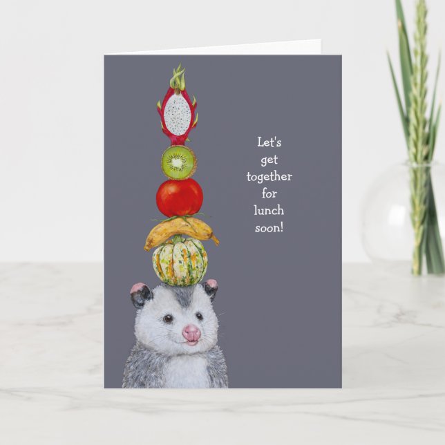 Carte opossum drôle invitant un ami à déjeuner (Devant)