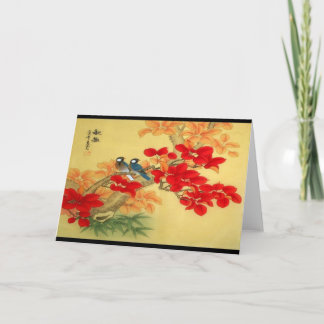 Carte Or chinois et Flore rouge