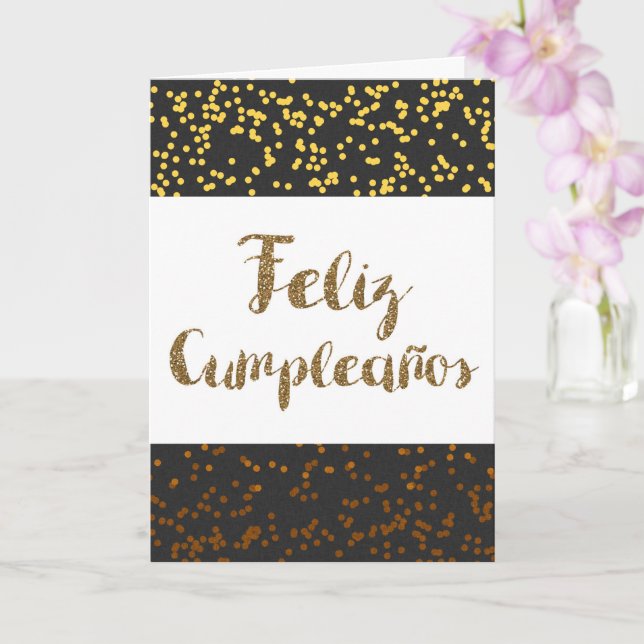 Carte Or et noir Feliz Cumpleanos (Orchidée)
