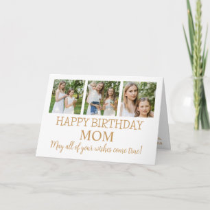 Carte Or moderne et blanc 3 Photos Maman Anniversaire