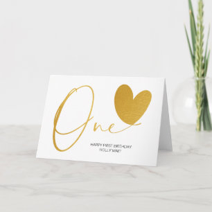 Carte Or moderne premier anniversaire un coeur