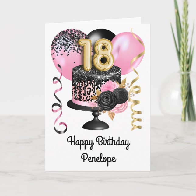 Carte Or rose et noir 18e anniversaire (Devant)