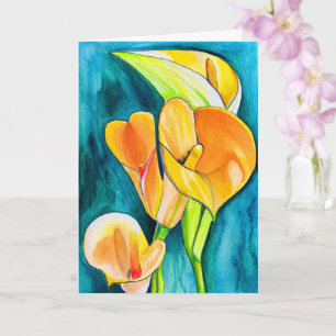 Carte Orange Calla fleurs de laine aquarelle art